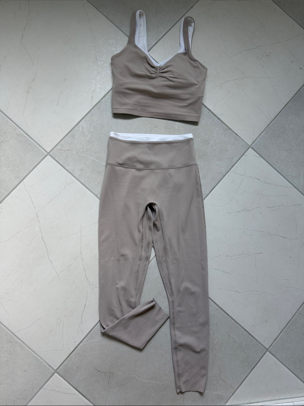 Abercrombie & Fitch YPB StudioFlex Taupe Leggings and Crop Tank Set